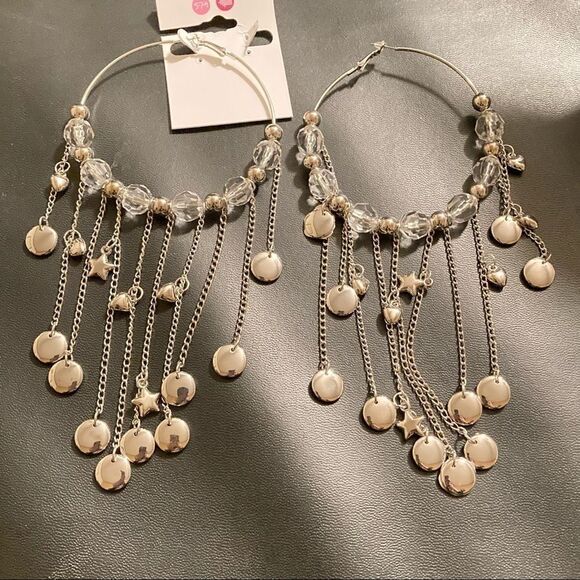 Huge bead and chain hoop earrings - Picture 1 of 3